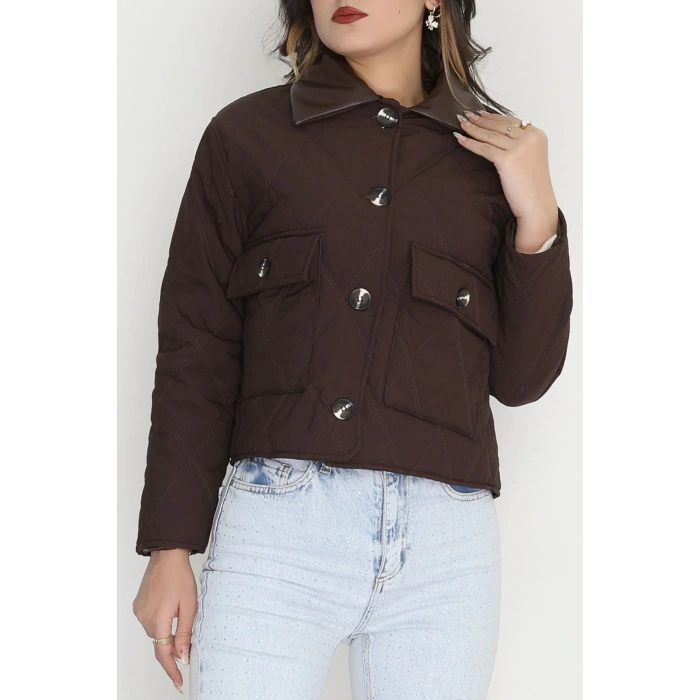 Deri Yaka Astarlı Kapitone Mont Acıkahve - 31632.439.