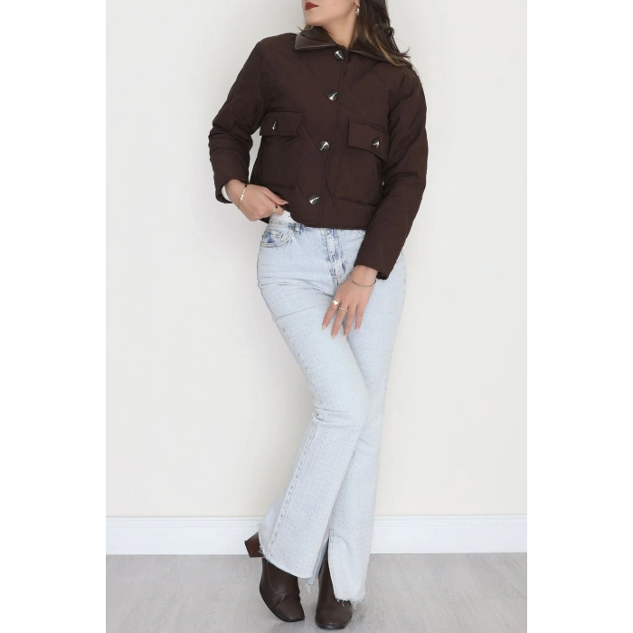 Deri Yaka Astarlı Kapitone Mont Acıkahve - 31632.439.