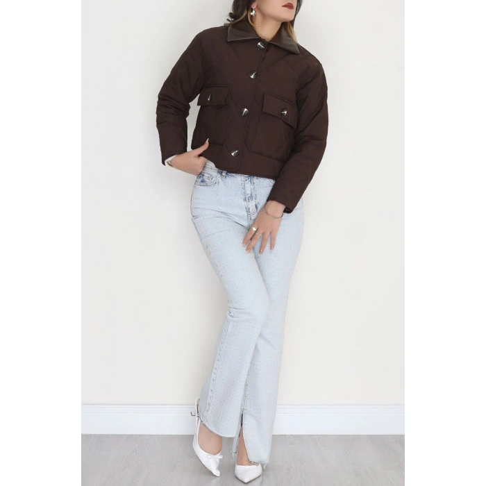 Deri Yaka Astarlı Kapitone Mont Acıkahve - 31632.439.