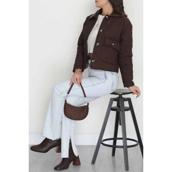 Deri Yaka Astarlı Kapitone Mont Acıkahve - 31632.439.