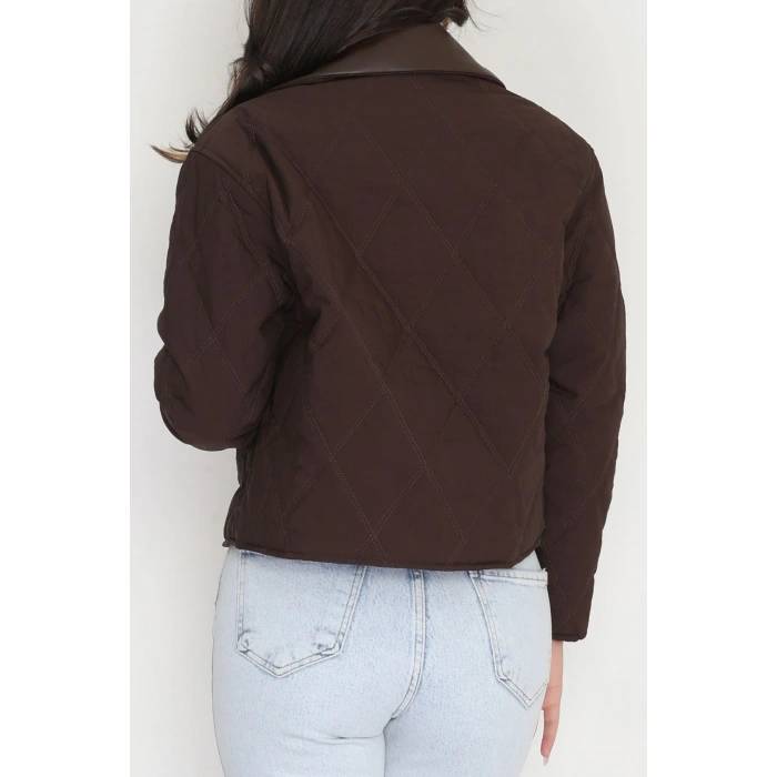 Deri Yaka Astarlı Kapitone Mont Acıkahve - 31632.439.