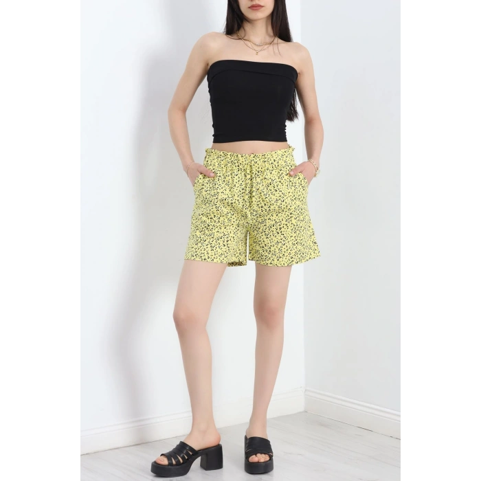 Desenli Dokuma Şort Sarı - 19850.1837.