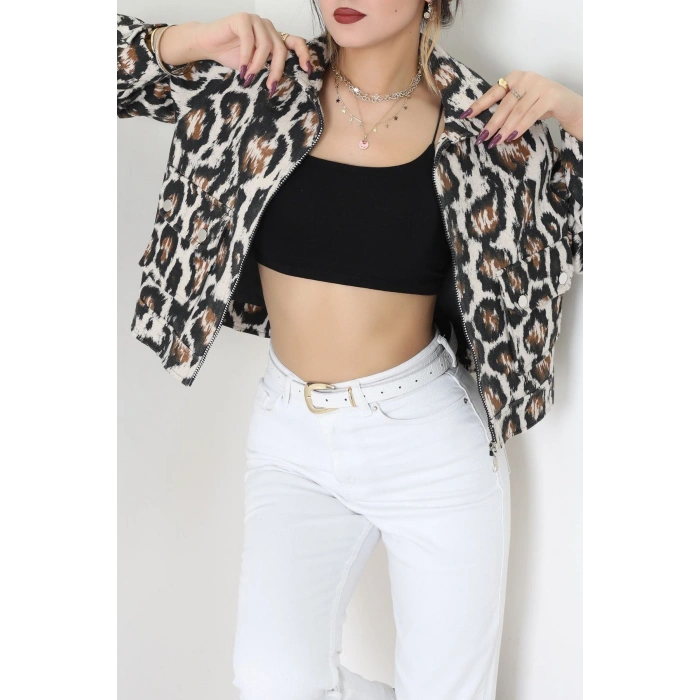 Desenli Fermuarlı Ceket Beyazleo - 8769.179.