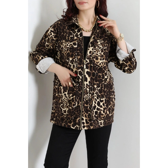 Desenli Gabardin Ceket Leopar - 10033.1968.