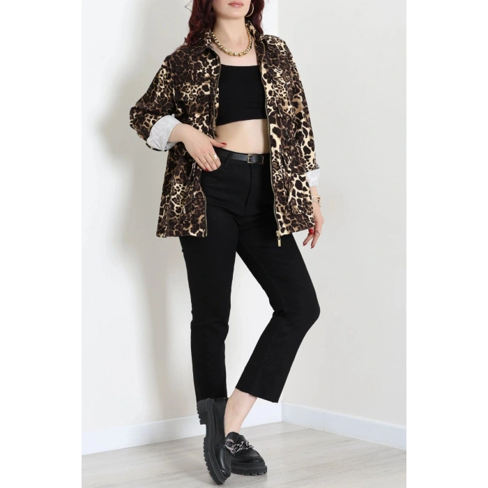 Desenli Gabardin Ceket Leopar - 10033.1968.