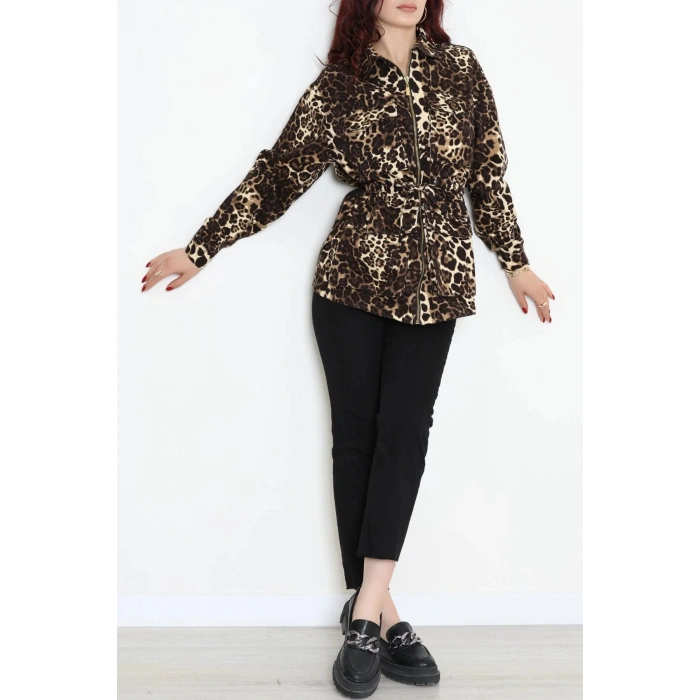 Desenli Gabardin Ceket Leopar - 10033.1968.