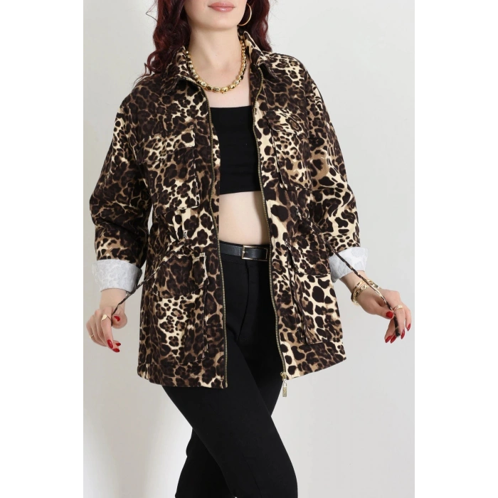 Desenli Gabardin Ceket Leopar - 10033.1968.