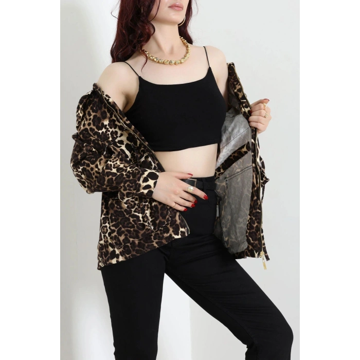 Desenli Gabardin Ceket Leopar - 10033.1968.