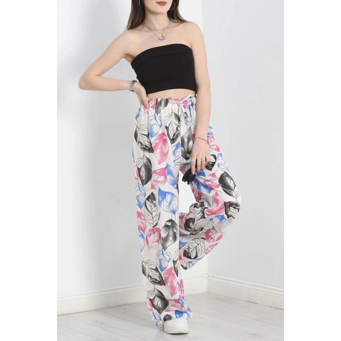 Desenli Keten Pantolon Fuşyasaks - 40991.701.