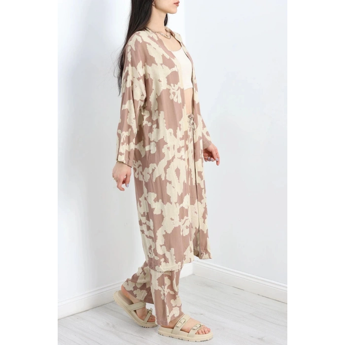 Desenli Kimono Takım Kahvebej - 19767.1247.