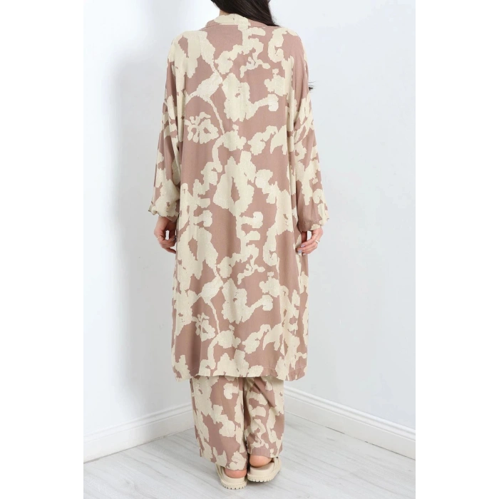 Desenli Kimono Takım Kahvebej - 19767.1247.