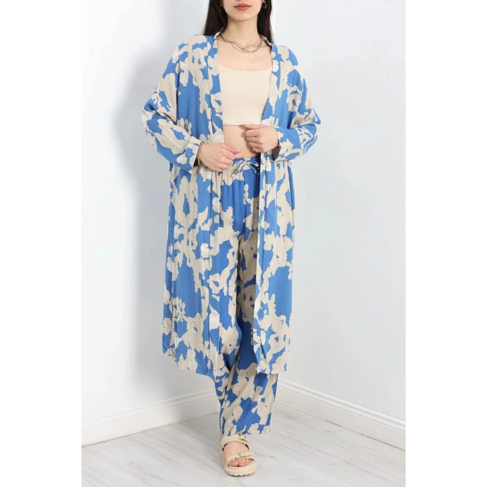 Desenli Kimono Takım Mavibej - 19767.1247.