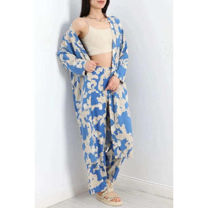 Desenli Kimono Takım Mavibej - 19767.1247.