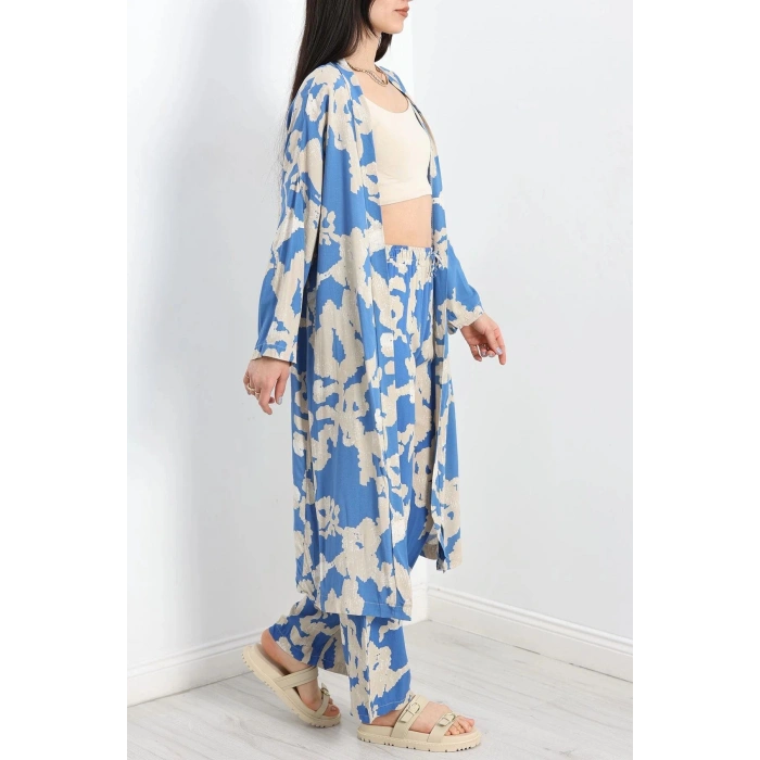Desenli Kimono Takım Mavibej - 19767.1247.
