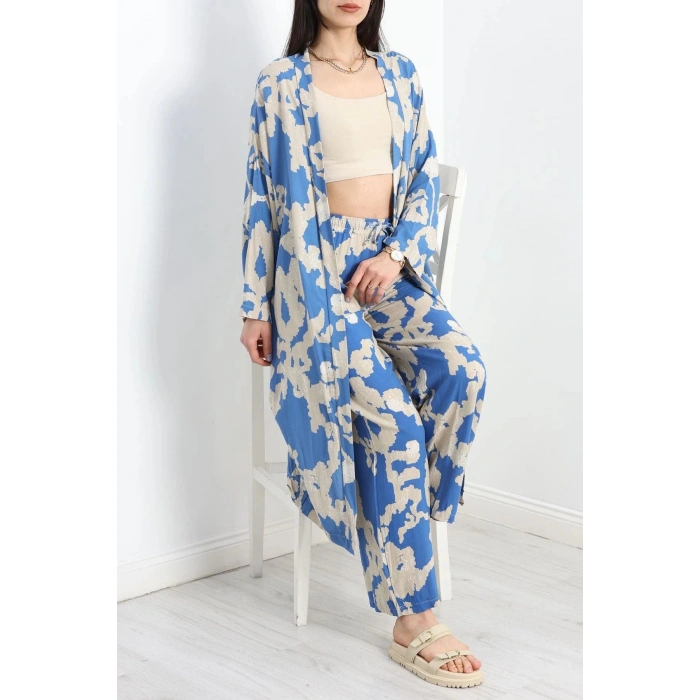 Desenli Kimono Takım Mavibej - 19767.1247.