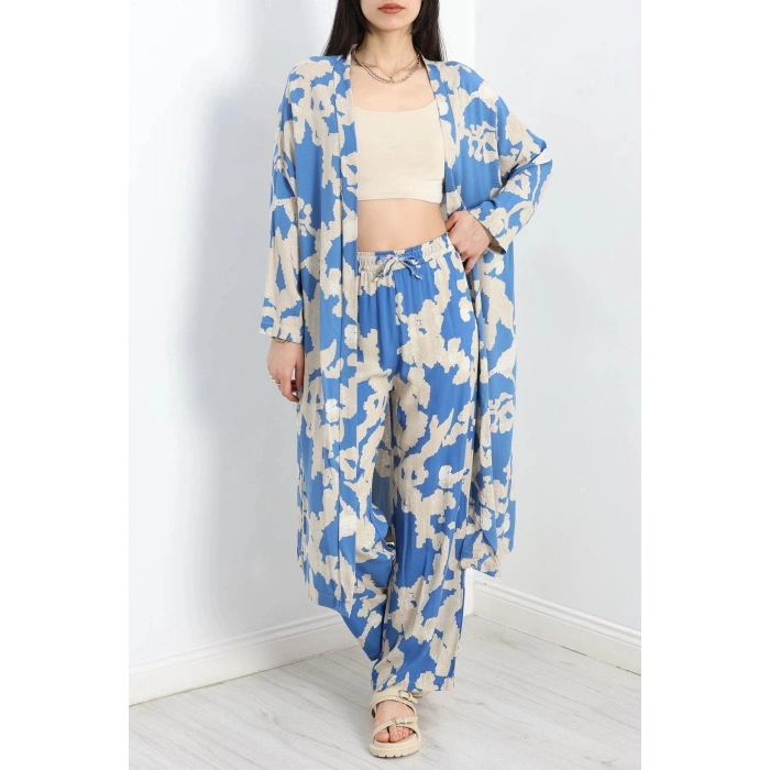Desenli Kimono Takım Mavibej - 19767.1247.