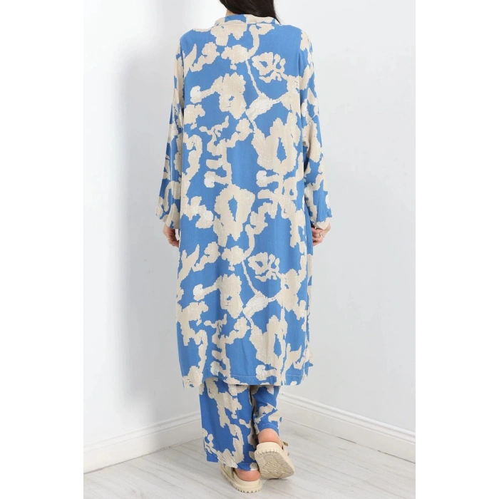 Desenli Kimono Takım Mavibej - 19767.1247.