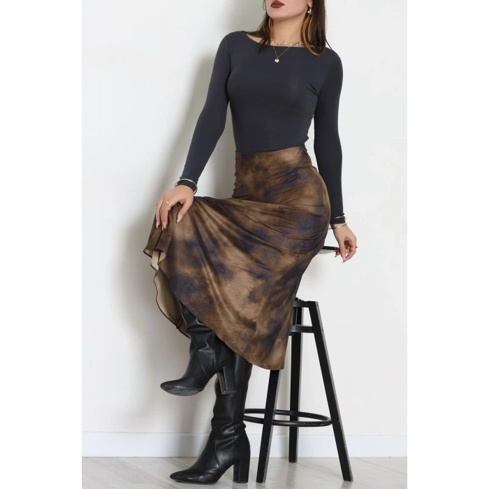 Desenli Süet Etek Haki - 6984.2126.