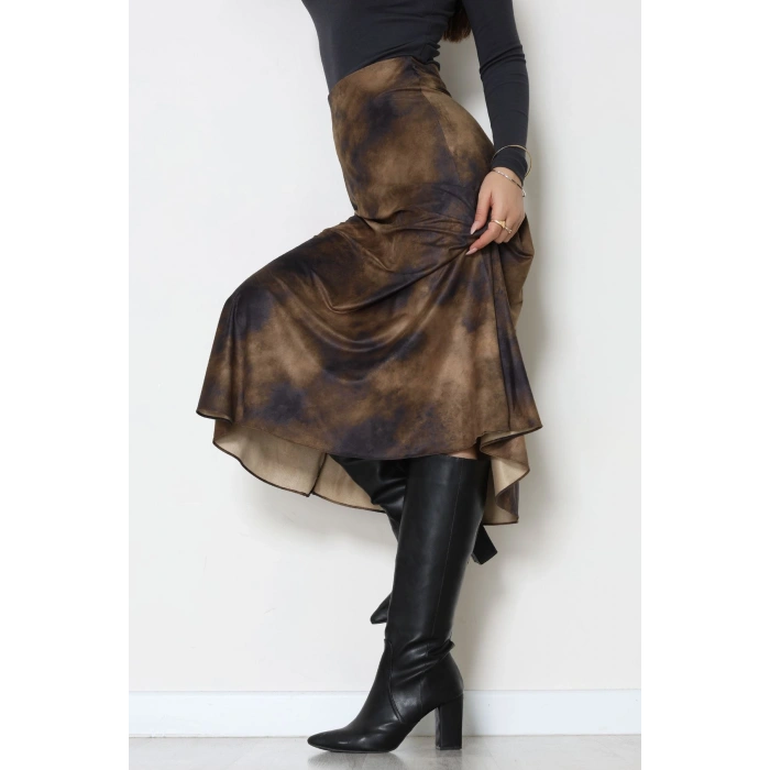 Desenli Süet Etek Haki - 6984.2126.