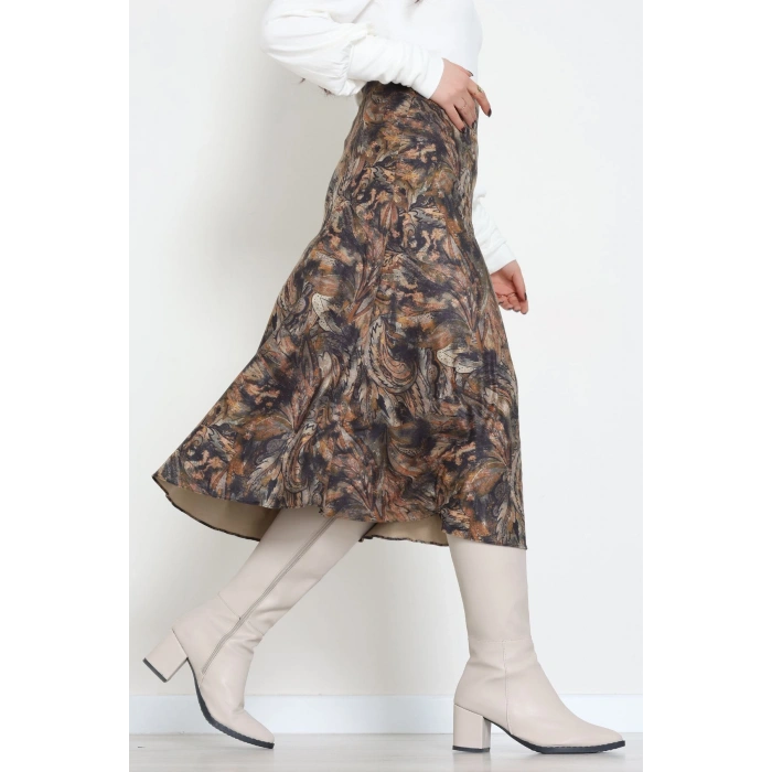 Desenli Süet Etek Haki1 - 6984.2126.