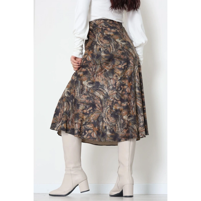 Desenli Süet Etek Haki1 - 6984.2126.