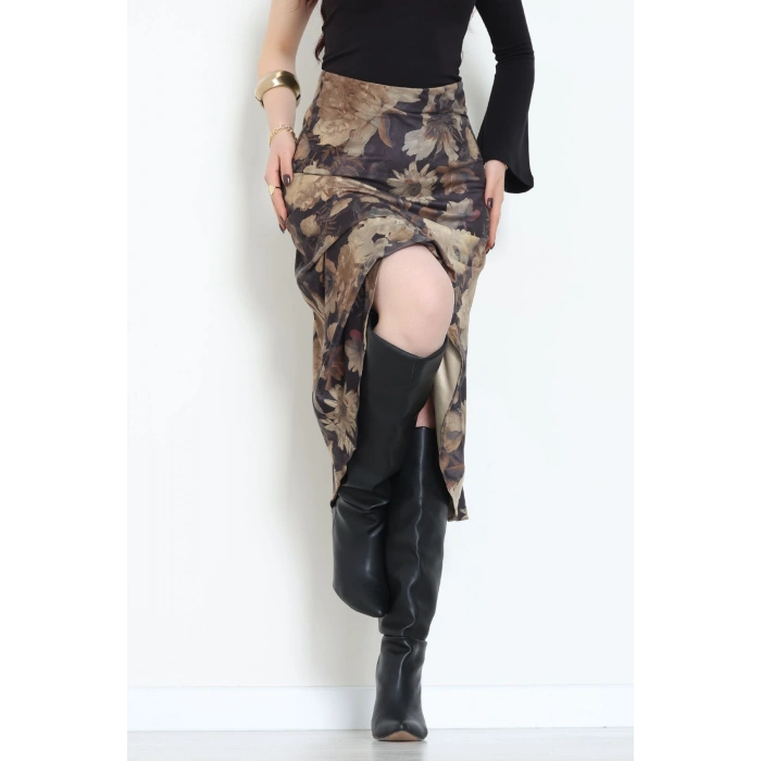 Desenli Süet Etek Haki2 - 6984.2126.