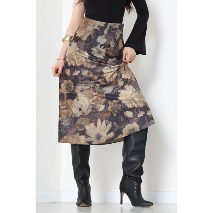 Desenli Süet Etek Haki2 - 6984.2126.