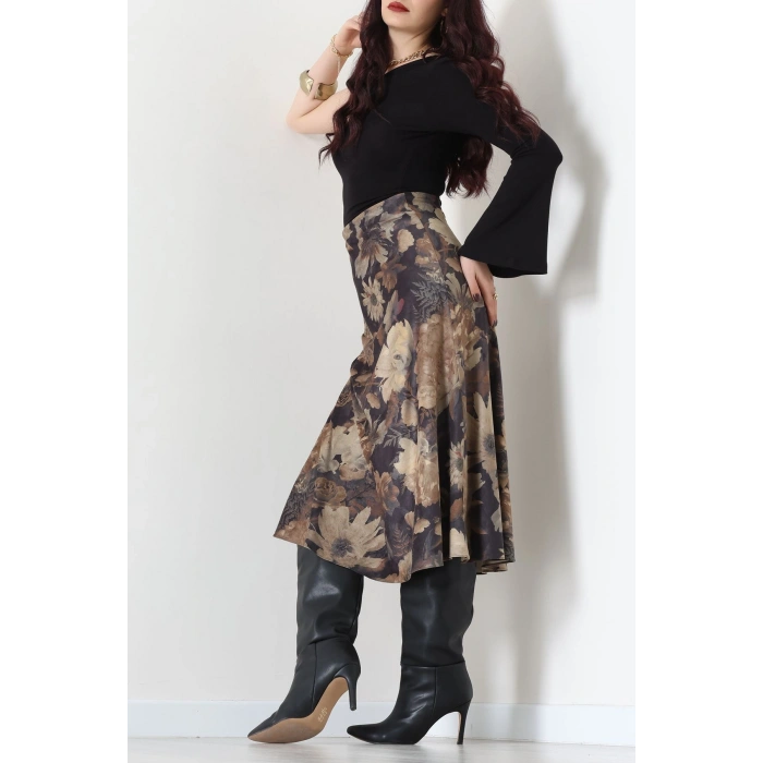 Desenli Süet Etek Haki2 - 6984.2126.