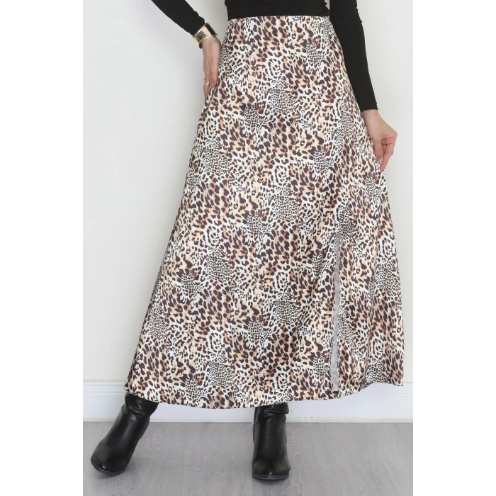 Desenli Yırtmaçlı Saten Etek Leopar - 4315.1595.