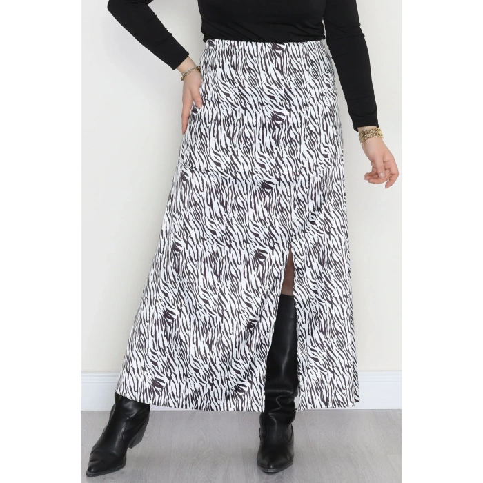 Desenli Yırtmaçlı Saten Etek Zebra - 4315.1595.