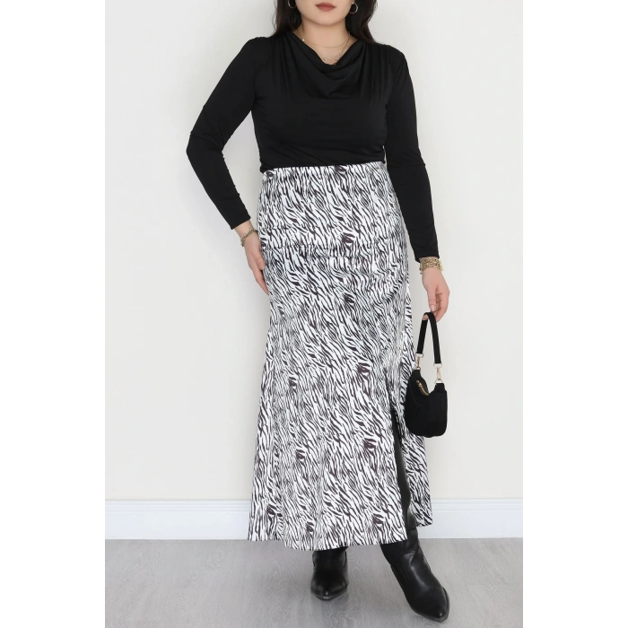 Desenli Yırtmaçlı Saten Etek Zebra - 4315.1595.