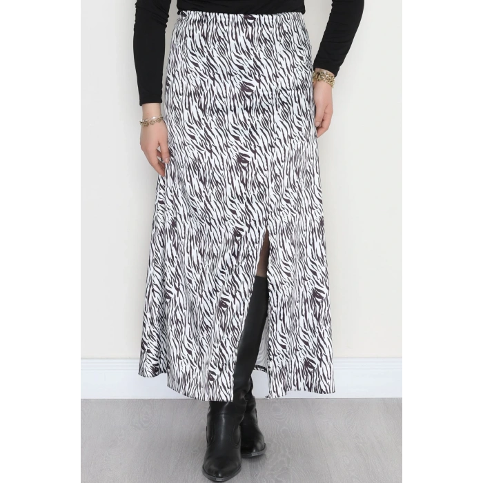 Desenli Yırtmaçlı Saten Etek Zebra - 4315.1595.