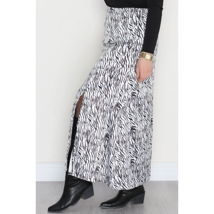 Desenli Yırtmaçlı Saten Etek Zebra - 4315.1595.