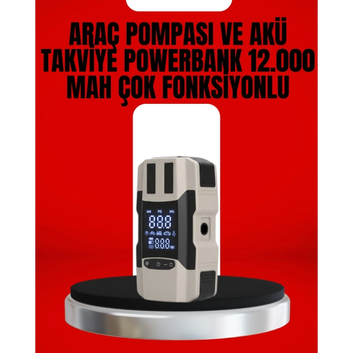Dijital Ekranlı Araç Pompası Akü Takviye Powerbank 12.000 mAh