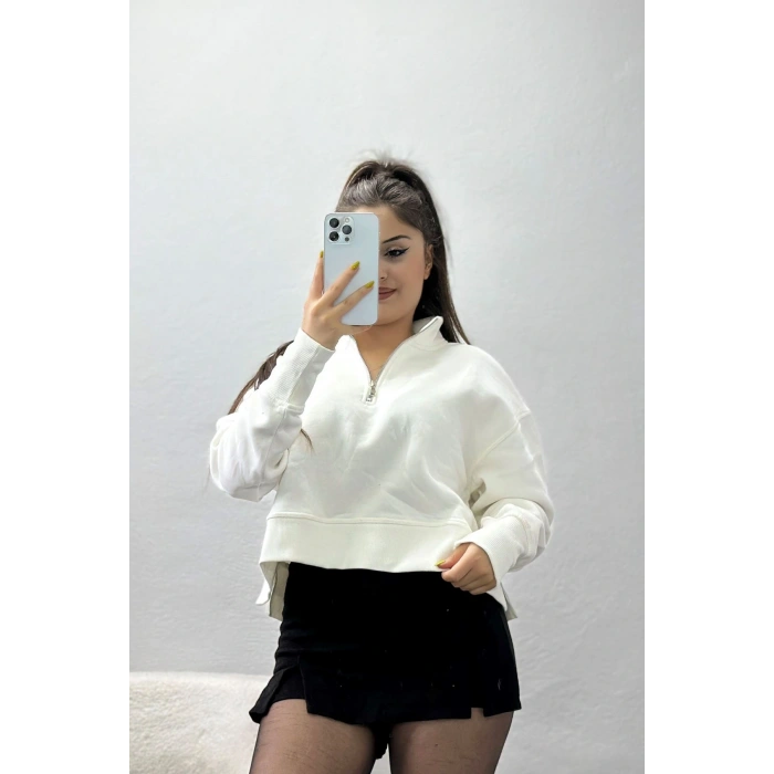 Dik Yaka 3 İplik Sweat Ekru - 21967.200.