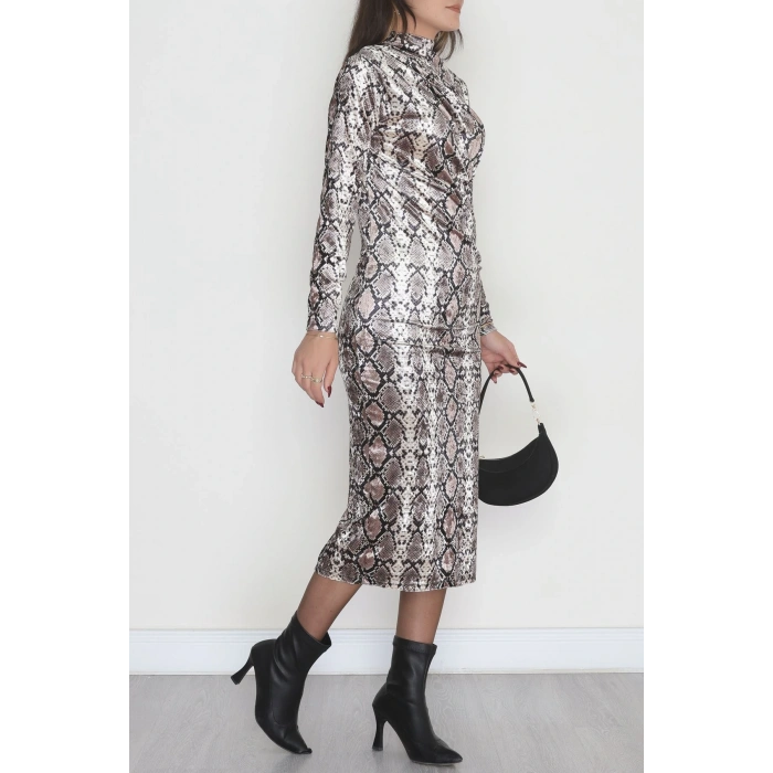 Dik Yaka Desenli Kadife Elbise Yılanderisi - 42668.1949.