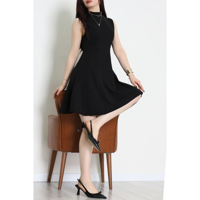 Dik Yaka İthal Krep 11 Parça Mini Elbise Siyah - 70816.1592.