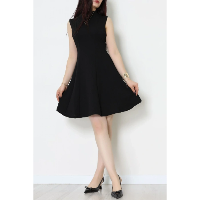 Dik Yaka İthal Krep 11 Parça Mini Elbise Siyah - 70816.1592.