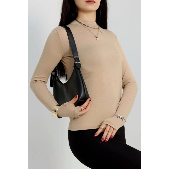 Dik Yaka Parmak Geçmeli Viskon Body Bisküvi - 40076.599.