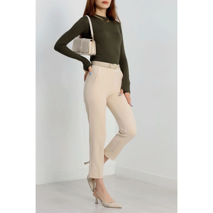 Dik Yaka Parmak Geçmeli Viskon Body Haki - 40076.599.