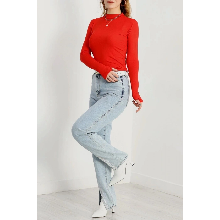 Dik Yaka Parmak Geçmeli Viskon Body Kırmızı - 40076.599.