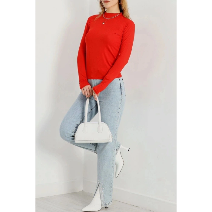 Dik Yaka Parmak Geçmeli Viskon Body Kırmızı - 40076.599.