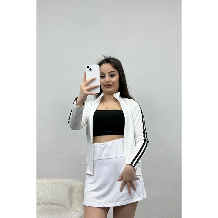 Dik Yaka Şeritli Dalgıç Ceket Ekru - 40467.053.