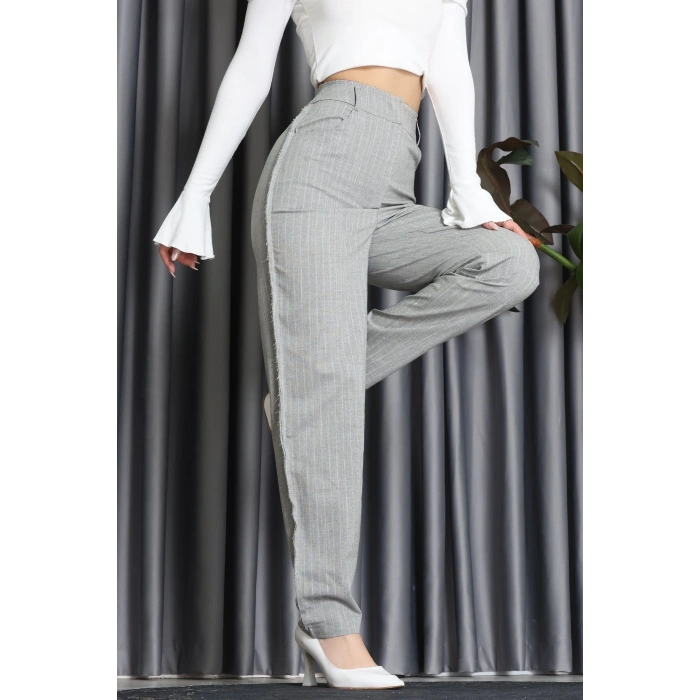 Dikiş Detay Çizgili Pantolon Gri - 31156.444.