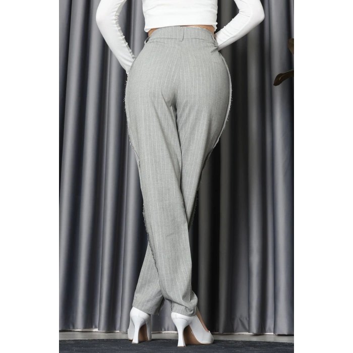 Dikiş Detay Çizgili Pantolon Gri - 31156.444.