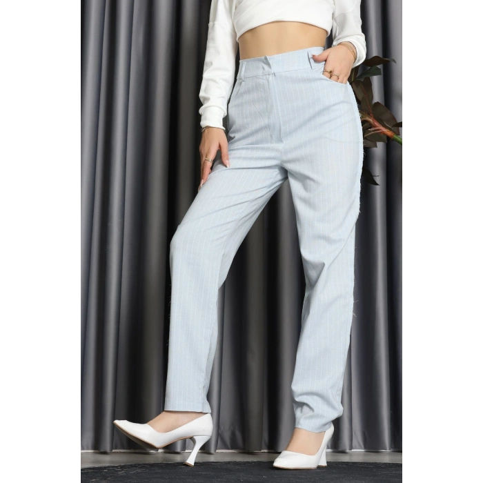 Dikiş Detay Çizgili Pantolon Mavi - 31156.444.