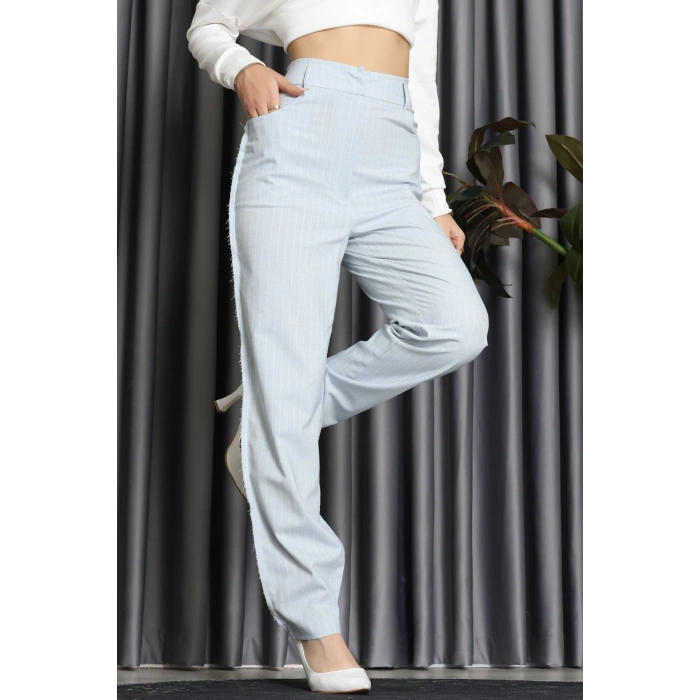 Dikiş Detay Çizgili Pantolon Mavi - 31156.444.