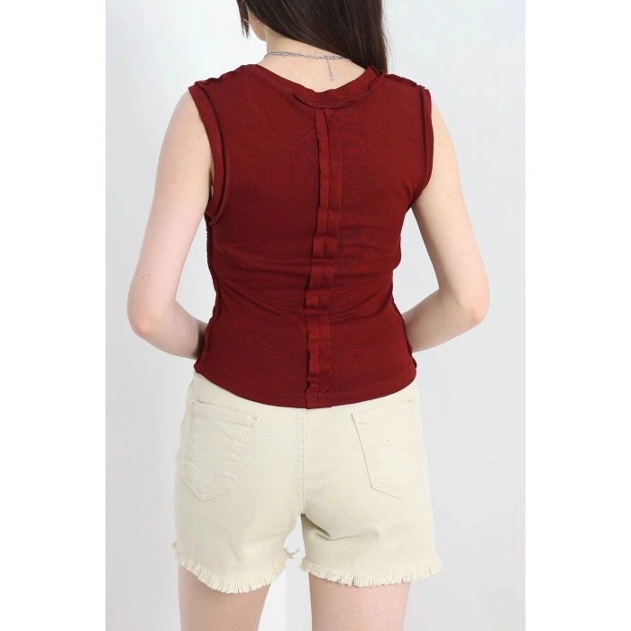 Dikiş Detay Sıfır Kol Bluz Bordo - 40784.1723.