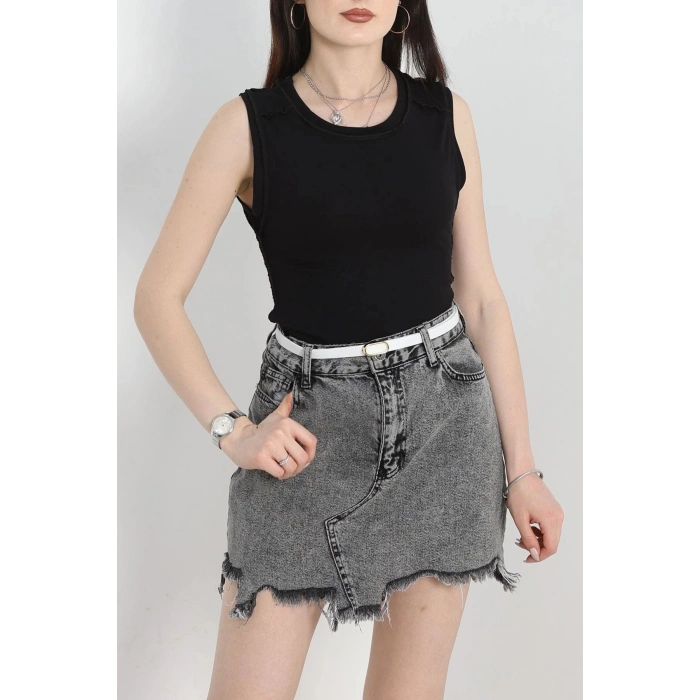 Dikiş Detay Sıfır Kol Bluz Siyah - 40784.1723.