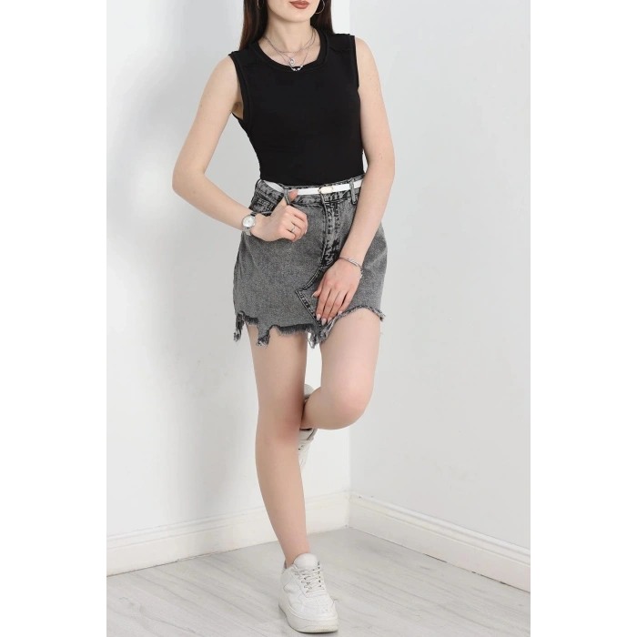Dikiş Detay Sıfır Kol Bluz Siyah - 40784.1723.